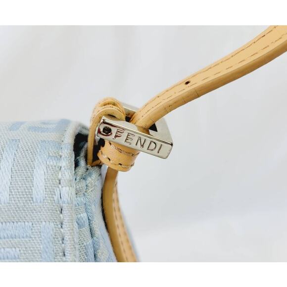 Authentic FENDI Mamma Zucca Bucket Baguette Pastel Blue Flap Bag Purse Tote FF - Picture 6 of 10